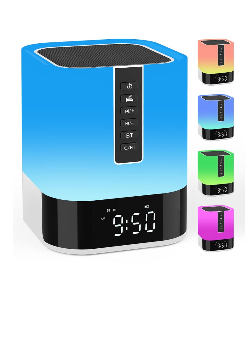 Night Light Bluetooth Speaker Alarm Clock, Upgraded Touch Bedside Lamp for Bedroom, Dimmable Warm Light, 48 RGB Color Changing, Sound Machine with White Noise