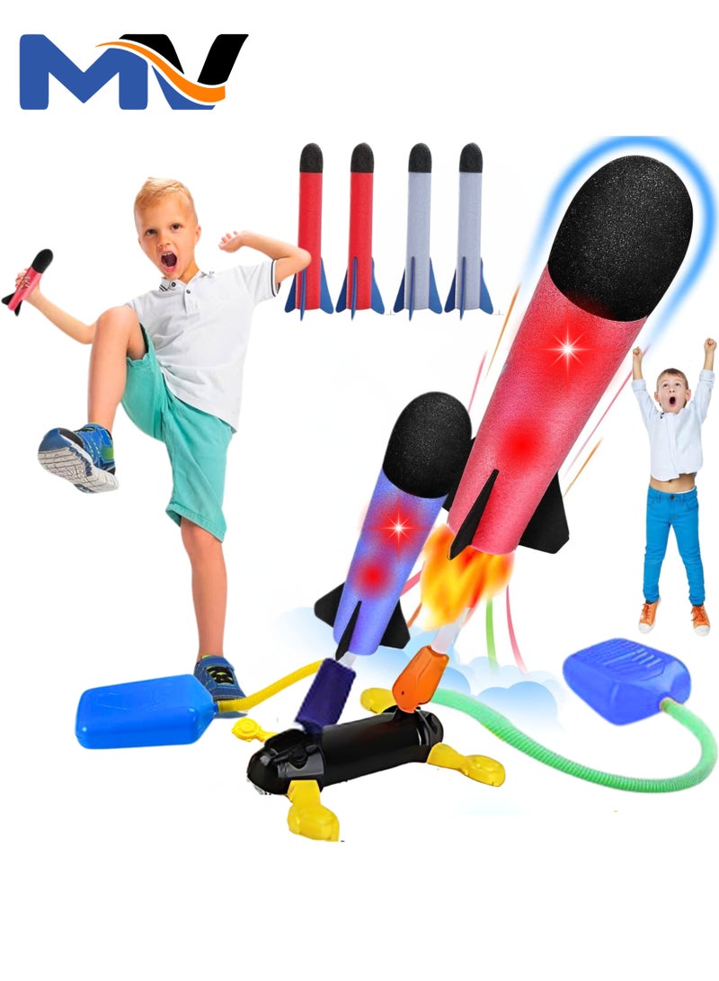 Toy Rocket Launcher for Kids - Stomp Toy Rocket with 6 Foam Rockets 2 Launchers Air Rocket Launcher for Kids 3-5-8-12 Shoot Up to 100 Feet Dueling Outsides Outdoor Kids Gift Toys