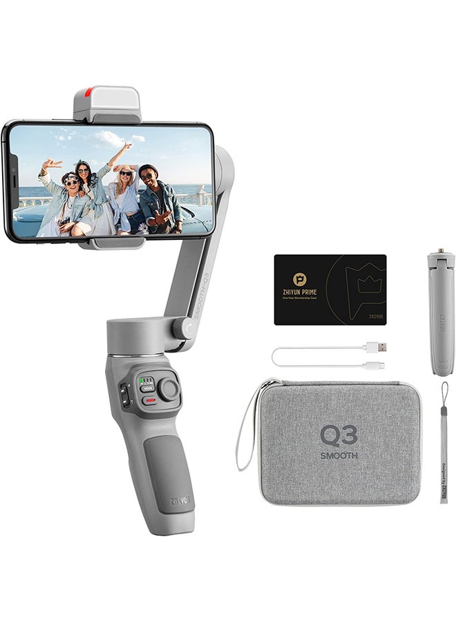 Smooth Q3 Combo, Handheld 3-Axis Smartphone Gimbal Stabilizer with Grip Tripod LED Fill Light Protective Case Foldable Phone for iPhone & Android