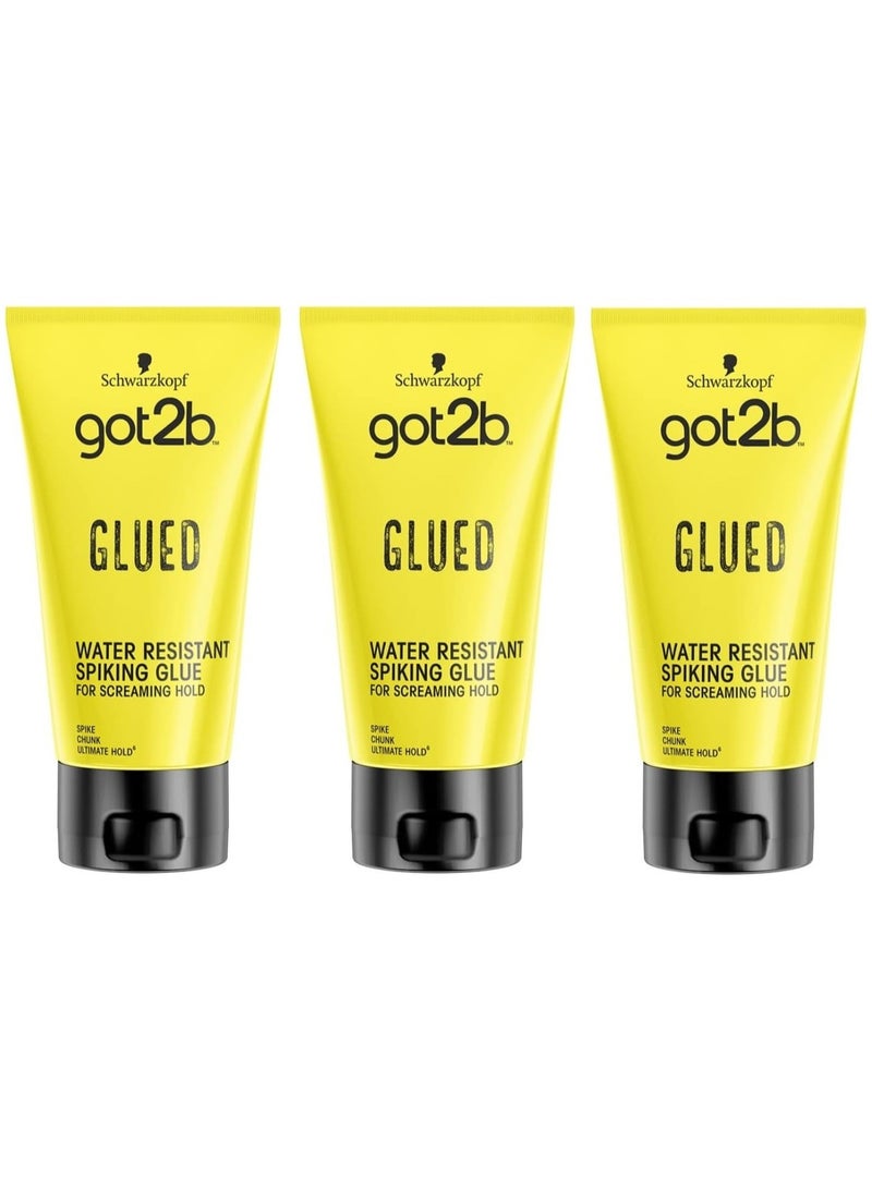 Schwarzkopf got2b Glued Spiking Glue Hair Gel, Water Resistant, Strong Hold for Up to 72 Hours, 150ml pack of 3
