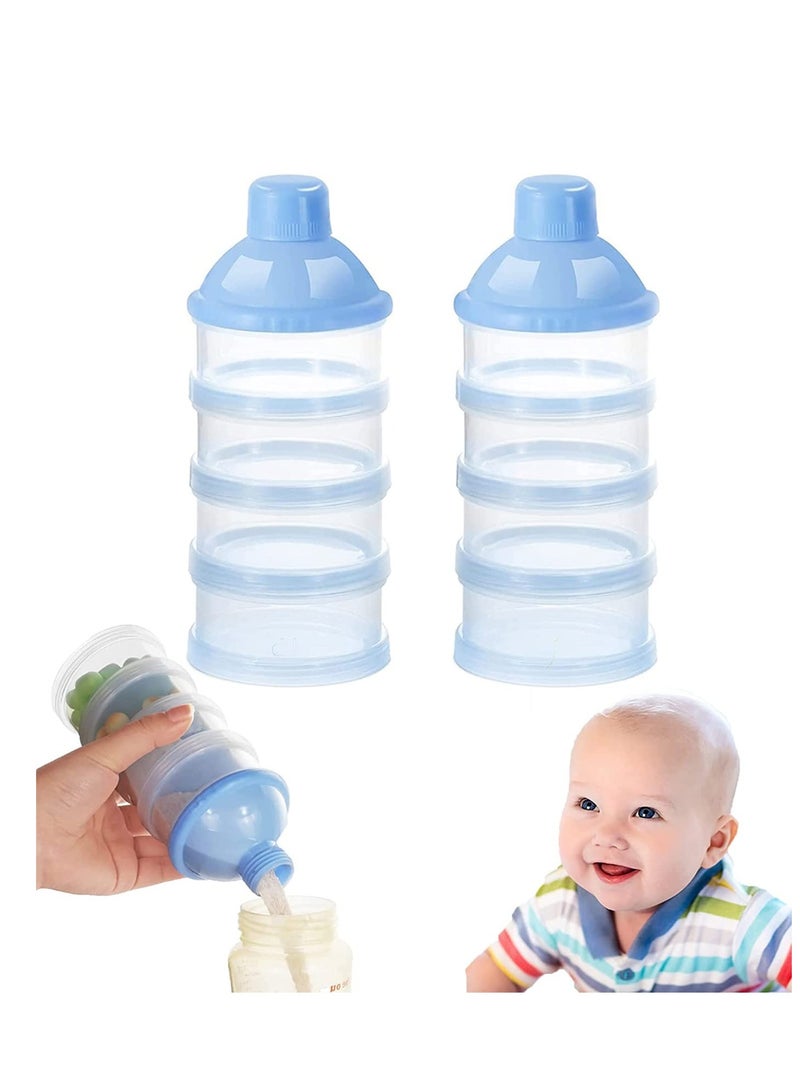 Milk Powder Container, Baby Portable Formula Storage Dispenser Makeup Blue 4 Layers Food Feeding Box