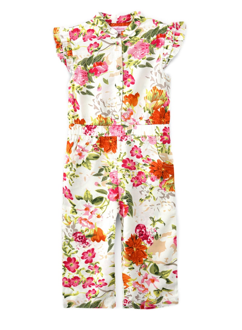 Sunshine Twirls: Girls' Floral Jumpsuit Breezy Comfort & Playful Fun