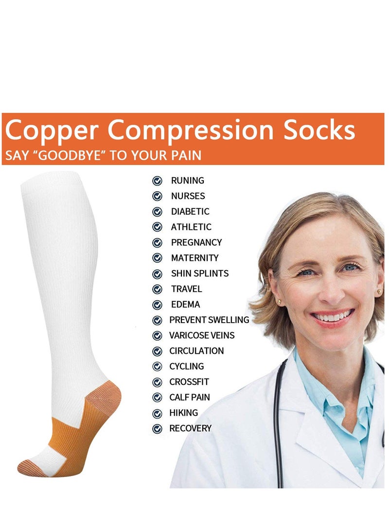 Copper Compression Socks for Men & Women, Copper-Infused Compression Socks Moisture-Wicking Copper Compression Socks for Medical Running Hiking Cycling 15-20 mmHg (Black/White, L/XL)