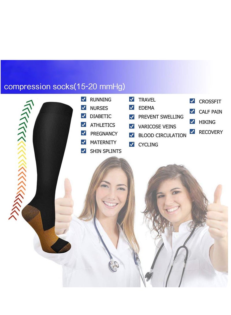 Copper Compression Socks for Men & Women, Copper-Infused Compression Socks Moisture-Wicking Copper Compression Socks for Medical Running Hiking Cycling 15-20 mmHg (Black/White, L/XL)
