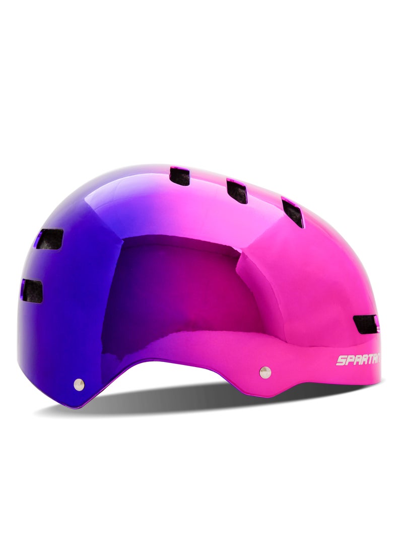 Spartan Mirage Kids Helmet (Pink/Purple Duo Chrome) for Kids Ages 6-14; Multi-Sport Boys and Girls Scooter, Bike and Skateboard Helmet, One Size