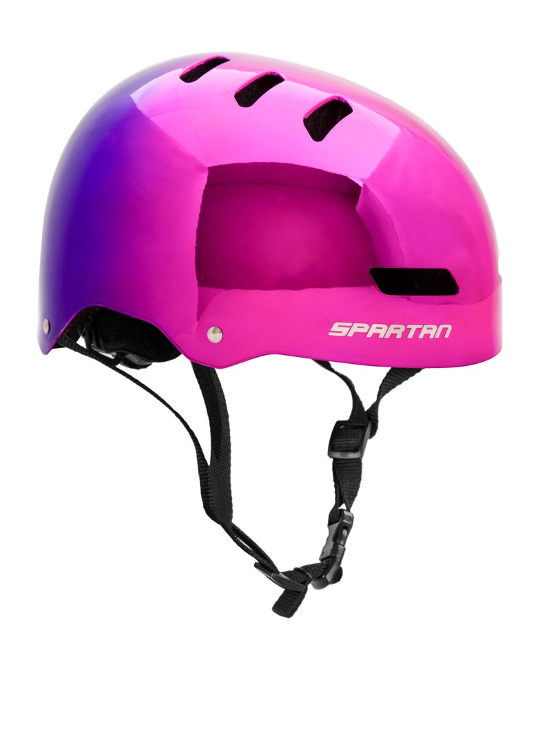Spartan Mirage Kids Helmet (Pink/Purple Duo Chrome) for Kids Ages 6-14; Multi-Sport Boys and Girls Scooter, Bike and Skateboard Helmet, One Size