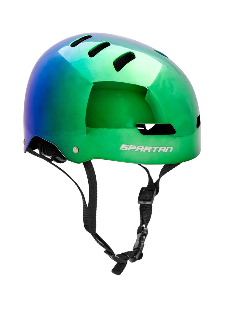 Spartan Mirage Kids Helmet (Rainbow Chrome) for Kids Ages 6-14; Multi-Sport Boys and Girls Scooter, Bike and Skateboard Helmet, One Size