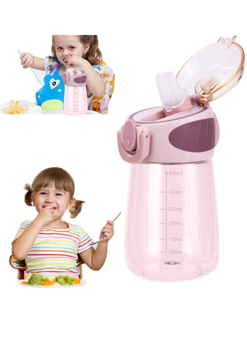 Kids Water Bottle, Baby Toddler Sippy Cup with Scale,400ML/14oz BPA Free, Leak Proof, Shatter Milk, and Juice for School Family Outdoor Travel, Pink