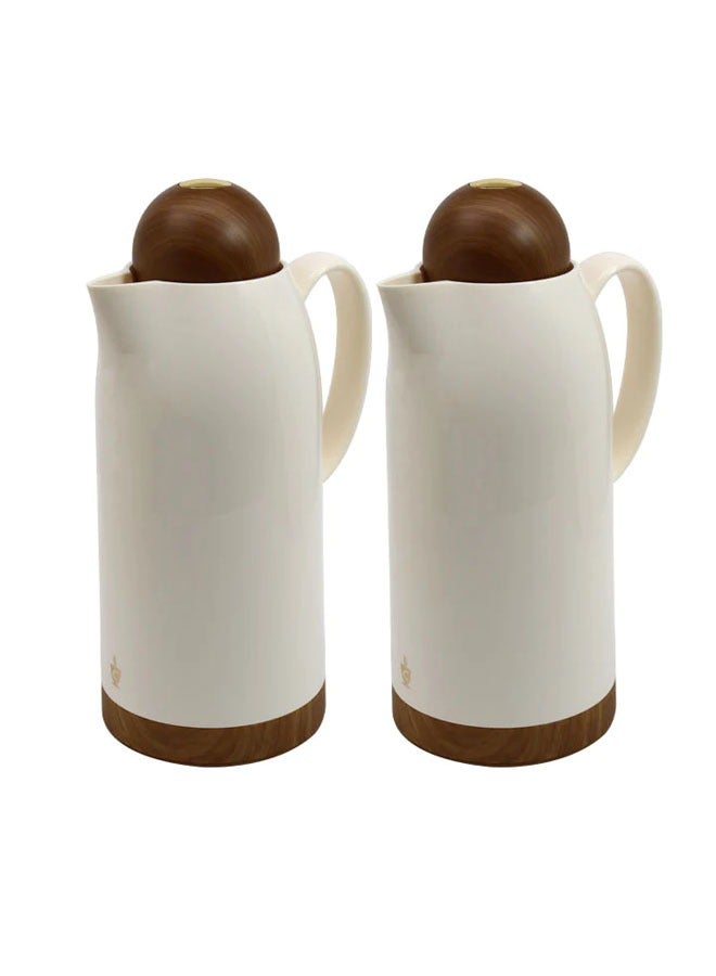 2 Pieces Coffee And Tea Vacuum Flask Set, 1.0/1.0 Liter White