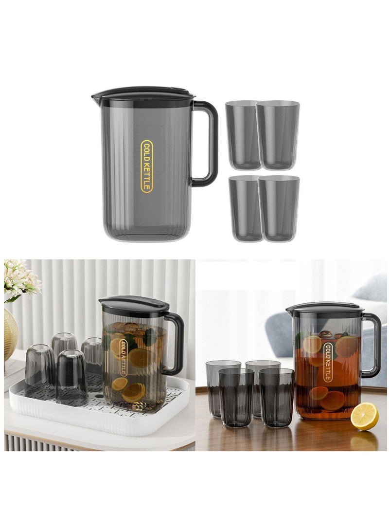 2.2L Water Pitcher Lemon Kettle Heat Resistant with Lid Teapot Juice Water Jug Iced Tea Pitcher for Household Office Fridge Refrigerator, Green and 4 Cup