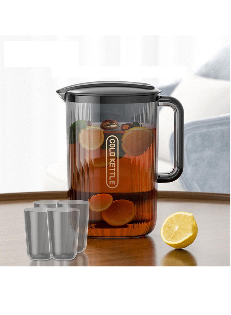 2.2L Water Pitcher Lemon Kettle Heat Resistant with Lid Teapot Juice Water Jug Iced Tea Pitcher for Household Office Fridge Refrigerator, Green and 4 Cup