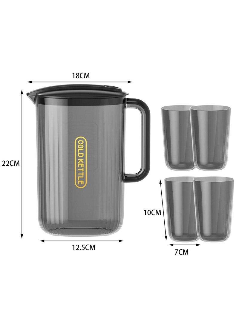 2.2L Water Pitcher Lemon Kettle Heat Resistant with Lid Teapot Juice Water Jug Iced Tea Pitcher for Household Office Fridge Refrigerator, Green and 4 Cup