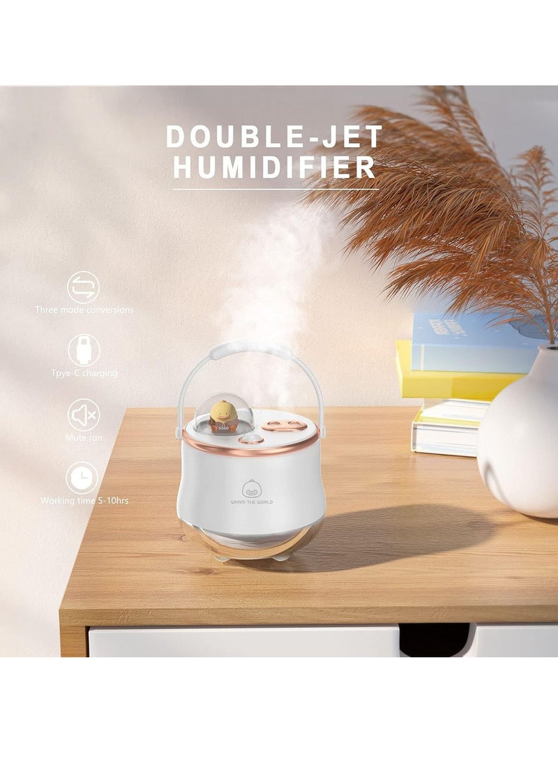 Cool Mist Humidifier, 400ml Mini Portable Humidifier with Adjustable Double spray Personal Humidifier For Bedroom Kids Office Desktop Home, White