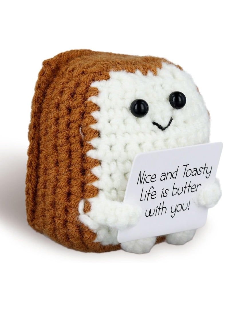 Funny Positive Toast 2.56 Inch Knitted Emotional Toast Doll & Encouraging Support Card Wool Inspirational Positive Energy Potato Crochet Toy Cheer Up Gifts for kids Friends Party Decor