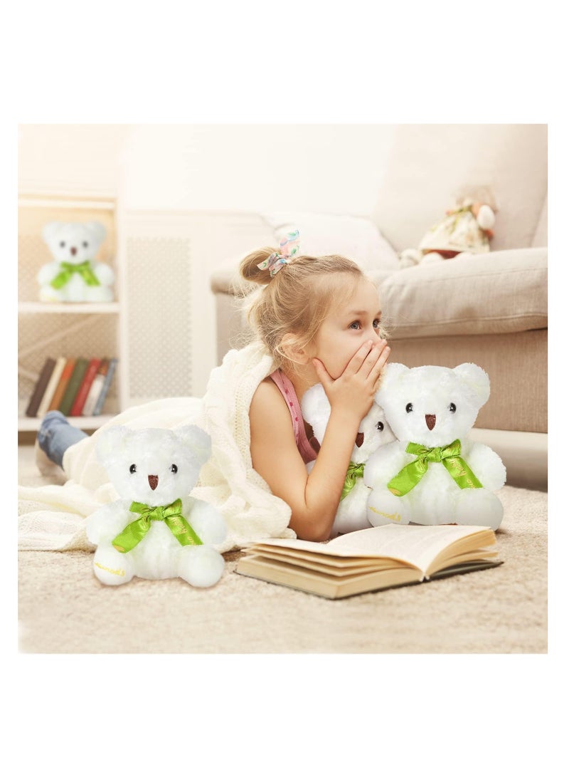 3 Pcs Stuffed Plush Bear, 8 Inch Soft Stuffed Bear with Bow Tie Lovely Stuffed Plush Animal Dolls (White)