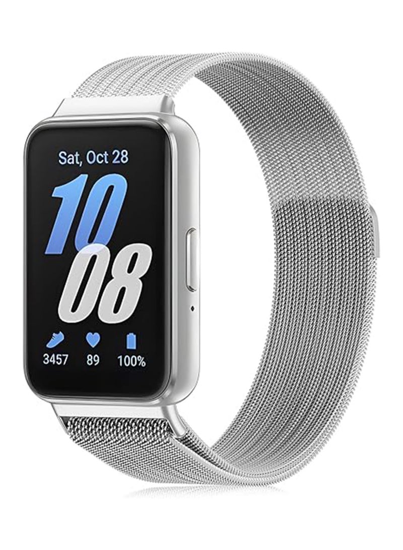 Mesh Metal Bands for Samsung Galaxy Fit 3 Watch Band, Stainless Steel Band Compatible with Samsung Galaxy Fit 3 for Women Men, Sliver