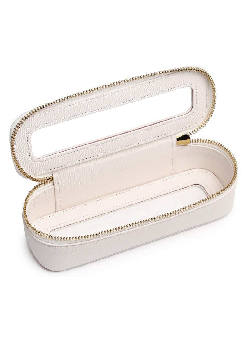 Clear Makeup Bag, Portable Brush Bag Transparent Travel Cosmetic Case Clear Toiletry Makeup Bag with Zipper for Women (White, Slim)