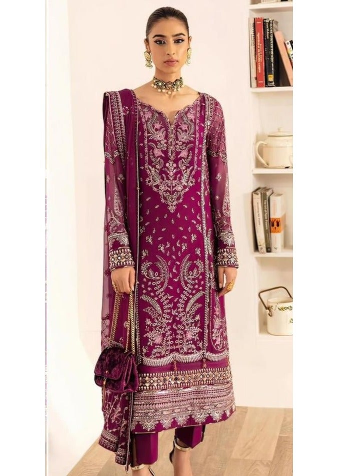 Pakistani Designer Work Wedding Georgette Purple Semi Stitched Dress