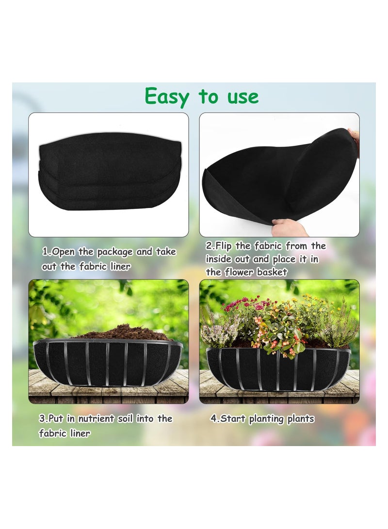 24 Inch Planter Basket Liners Fabric Window Box Liners Felt Trough Planter Liner Replacement Black Flower Basket Liner Non-Woven Hanging Plant Liner for Planters Garden Fence, 3PCS