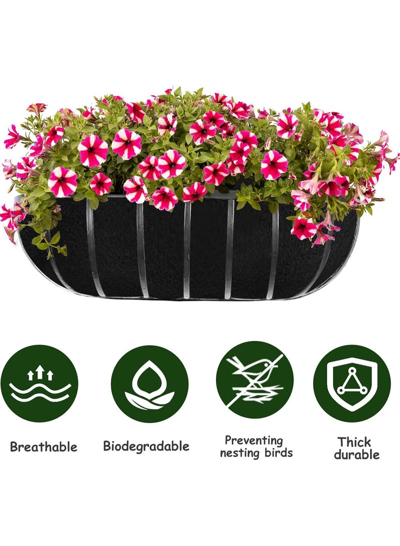 24 Inch Planter Basket Liners Fabric Window Box Liners Felt Trough Planter Liner Replacement Black Flower Basket Liner Non-Woven Hanging Plant Liner for Planters Garden Fence, 3PCS