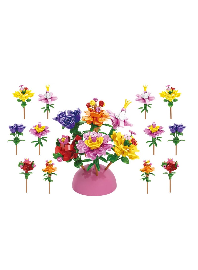 Flowers Basket Stuffers Building Blocks Create a Stunning Bouquet with 314 Building Blocks Gifts for Girls Women 12 Packs Beautiful Bouquet Model Set with Toys Inside