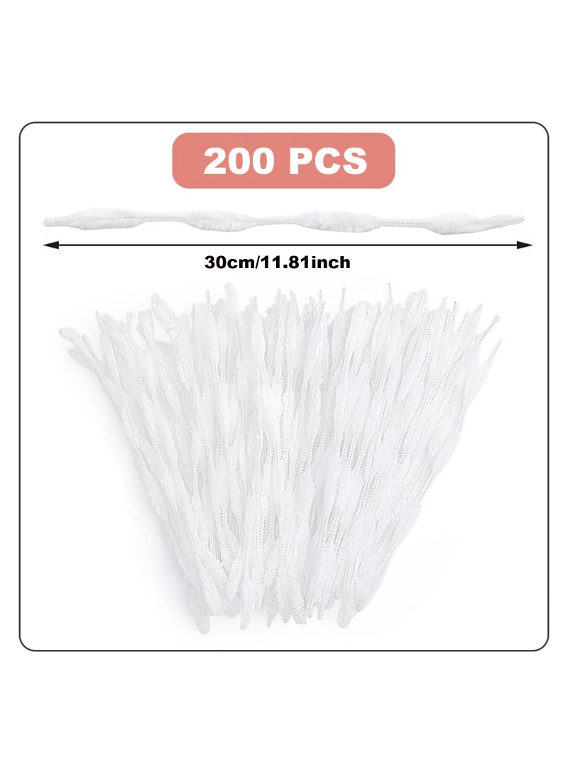 200 PCS Pipe Cleaners Chenille Stem, Bump Chenille Stems Pipe Cleaner, White Pipe Cleaners Crafts Supplies for DIY Arts Crafts Decorations (White)