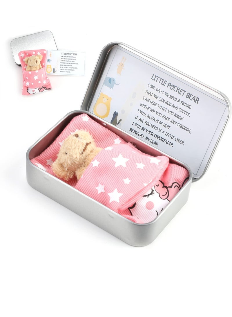 A Little Pocket Bear in a Tin Box, Hug Teddy Bear, Mini Animal Pocket Hug Bear, Fuzzy Mini Teddy Bears, for Valentines, Graduation, Birthday, Wedding (Brown)