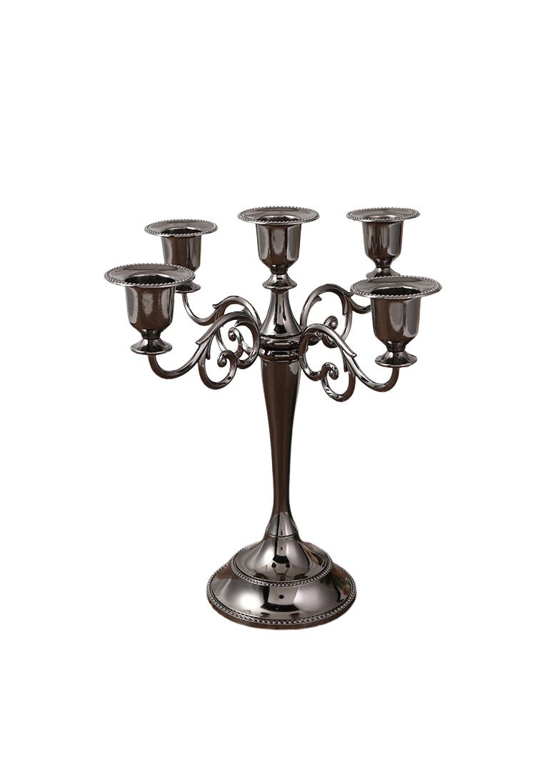 5 Arms Decorative Candle Holder For Wedding and Candlelight Dinner Black