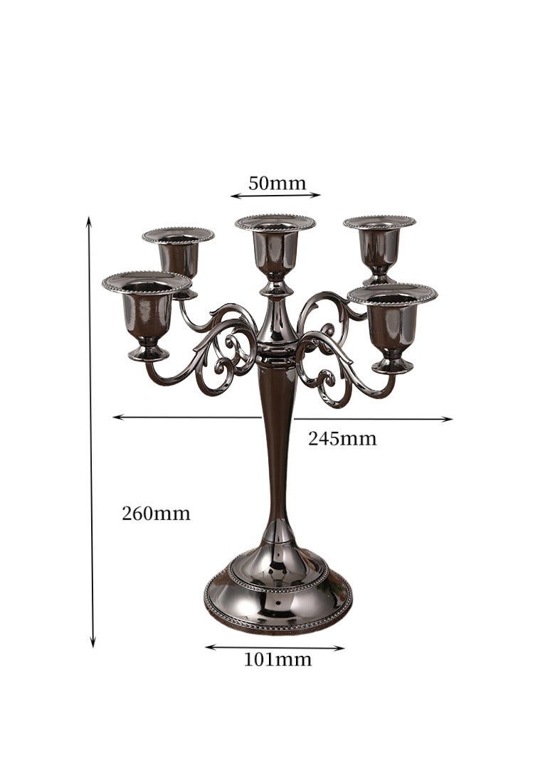 5 Arms Decorative Candle Holder For Wedding and Candlelight Dinner Black
