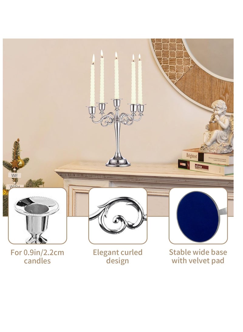 5 Arms Decorative Candle Holder For Wedding and Candlelight Dinner Silver