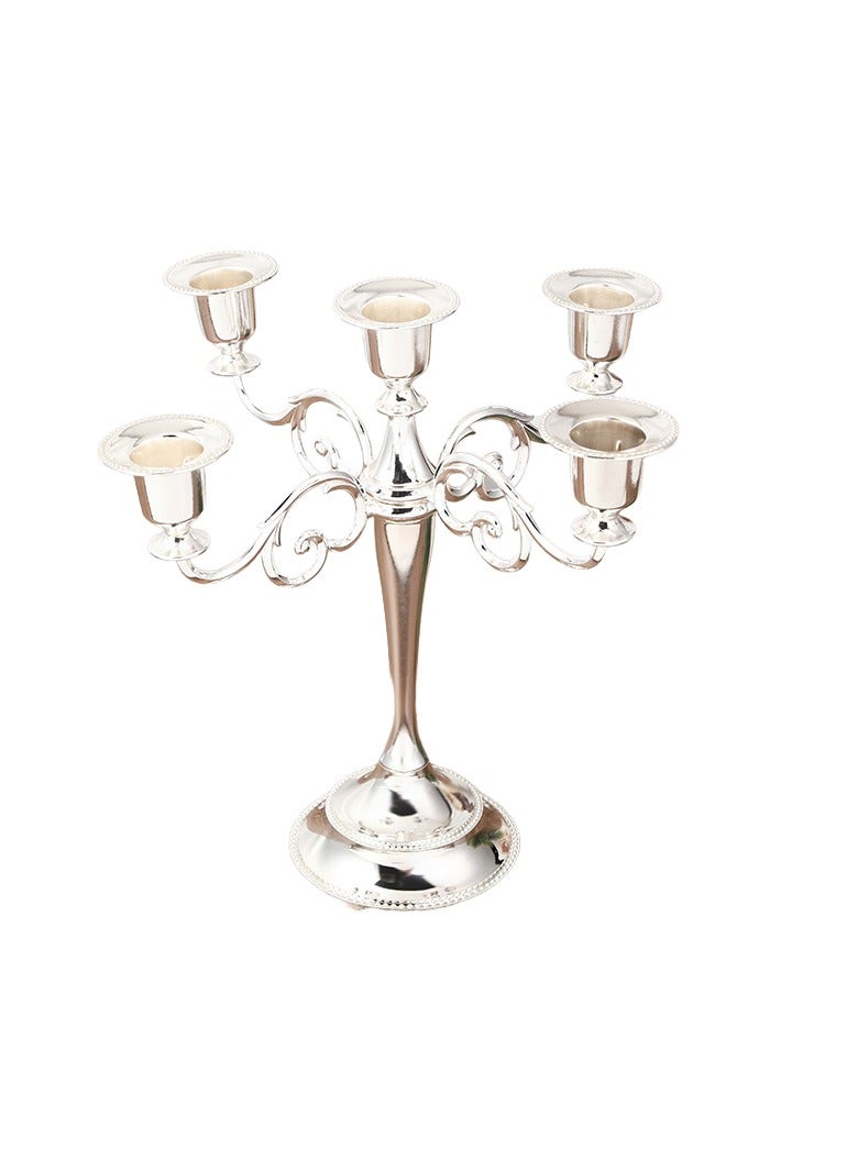 5 Arms Decorative Candle Holder For Wedding and Candlelight Dinner Silver