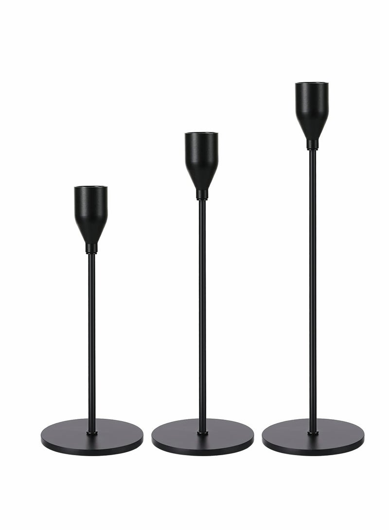 3 Pcs Matte Black Candle Holders for Taper Candles, Decorative Candlestick Holder for Wedding, Dinning, Party, Fits 3/4 inch Thick Candle&Led Candles (Metal Candle Stand)