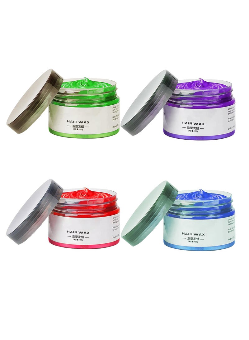 Temporary Hair Color Dye, Color Hair Dye Wax, Natural Hair Coloring Wax, Washable Treatment with All Day Hold, for Party, Cosplay, Daily Use, Date (4Colores- Red Blue Purple Green)