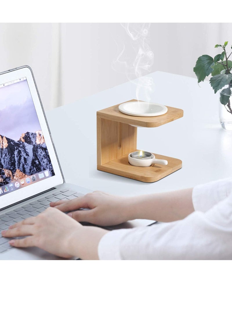 Wooden Essential Oil Burner, Scented Wax Melt Burner with Candle Holder, Aroma Burner Oil Diffuser Candle Tea light Oil Warmer Yoga Spa Home Bedroom Decor Gift