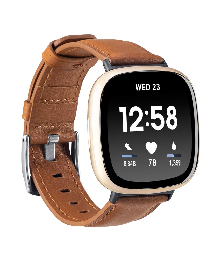 Leather Bands, Compatible with Fit for Fitbit Sense for Fitbit Versa 3, Soft Replacement Band for Women and Men, Wristband Strap Accessories for Versa 3 for Versa Sense Smartwatch (Brown)…