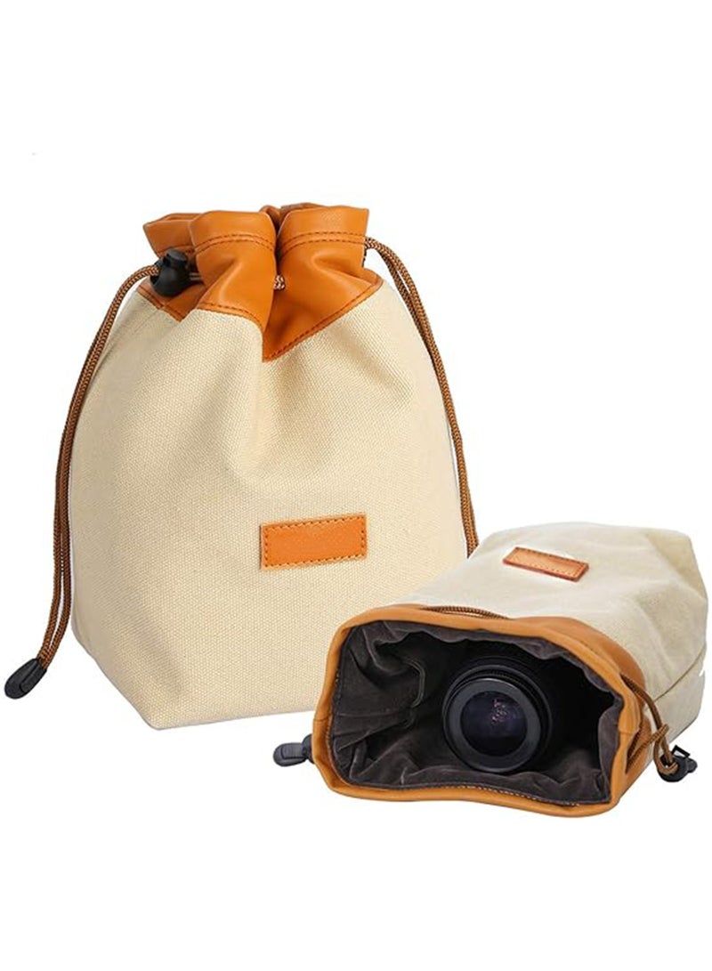 Camera Bag Soft Drawstring Lens Bag, DSLR Shoulder Bag with Adjustable Strap Camera Gadget Bag, Lens Pouch Handbag, Portable Lightweight for Daily Photography Travel,Vintage Style (M)