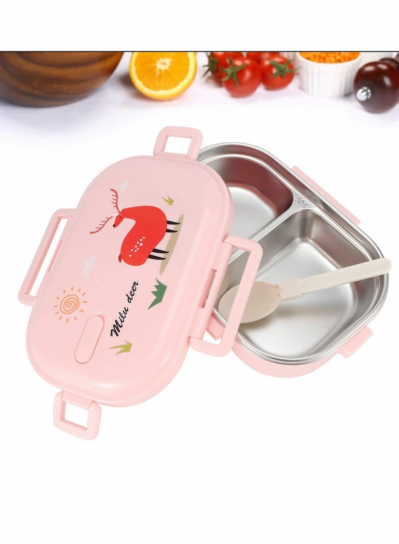 Lunch Box, 2 Compartments Thermal Insulated Hot Food Lunch Containers with Spoon, Portable 304 Stainless Steel Adult Kids