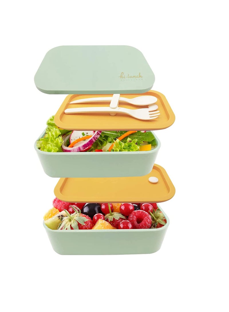Bento Lunch Box,Stackable Lunch container for kids Work School Lunch Packing and Meal prep, BPA Free, Leakproof lunchbox, Big Volume-1600ML (Yellow-Green)