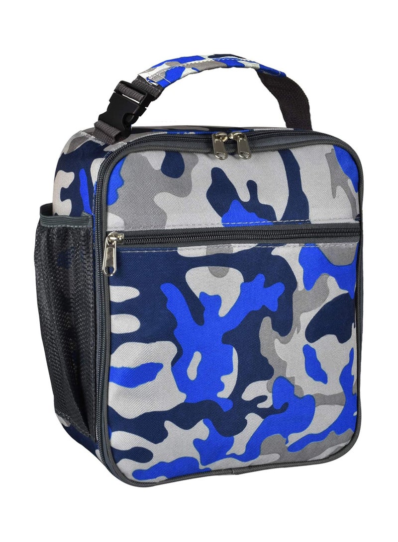 Insulated Lunch Bag, Leakproof Portable Box for Women Men Boys Girls, Large Capacity Cooler Bag with Handle and Bottle Pocket for Office School Camping Hiking Outdoor Beach Picnic (Camo Blue)