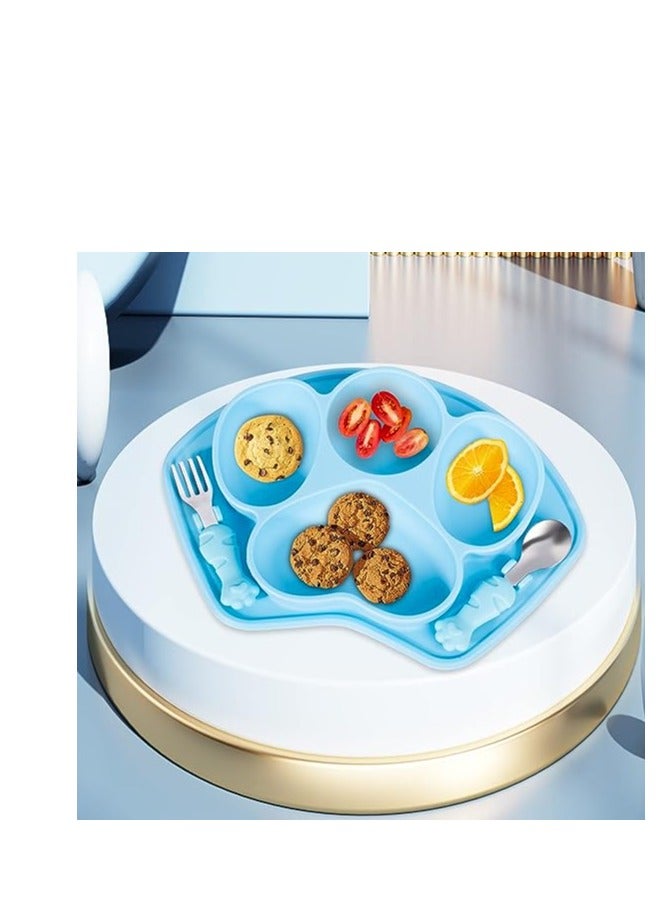 5-Piece Silicone Baby Feeding Tableware, with Suction Separator Children's Dinner Plates, Baby Self -Food Tableware Kit(Blue)