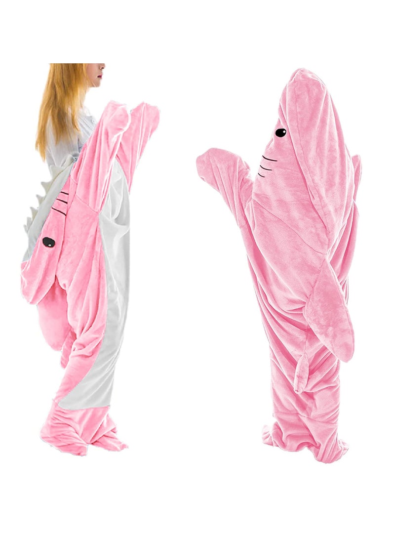 Wearable Shark Blanket Hoodie, Whale Blanket for Adult Kids, Super Soft Cozy Flannel Wearable Blanket Hoodie, for Girls Interesting Blanket Gifts, Pink, One Size