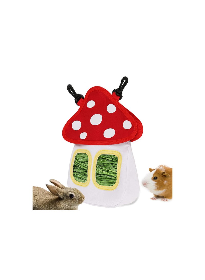 Rabbit Hay Feeder Bag, Cute Mushroom Shape Bunny Hay Bag, 600d Oxford Cloth Fabric Guinea Pig Hay Bag, Hanging Food Storage Bag for Small Animals with 2 Feeding Holes, for Rabbits, Guinea Pigs(1 Pack)