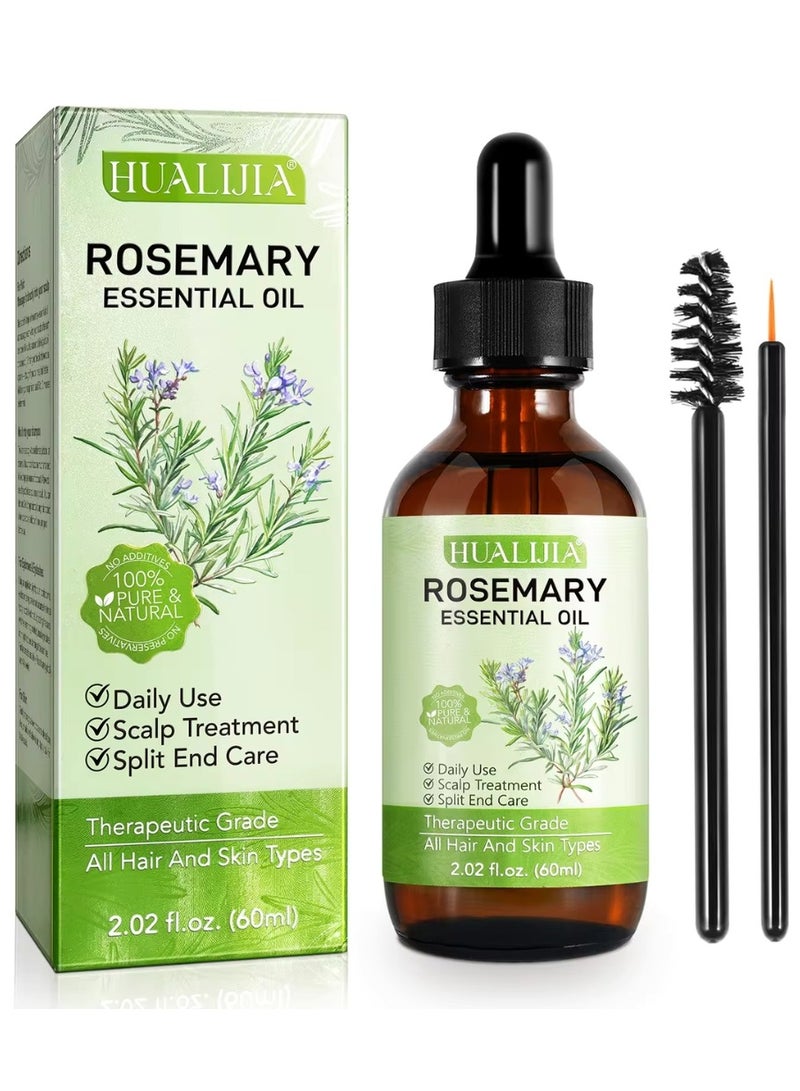 60ml Rosemary Essential Oil  for Hair Growth Pure Organic Rosemary Oil for Dry Damaged Hair and Growth Hair Scalp Oil  Pure and Natural Premium Quality Oil Hair Loss Treatment Oil for Men and Women