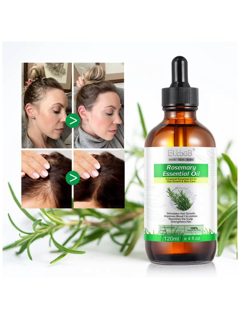 120ml Rosemary Essential Oil  for Hair Growth Pure Organic Rosemary Oil for Dry Damaged Hair and Growth Hair Scalp Oil  Pure and Natural Premium Quality Oil Hair Loss Treatment Oil for Men and Women