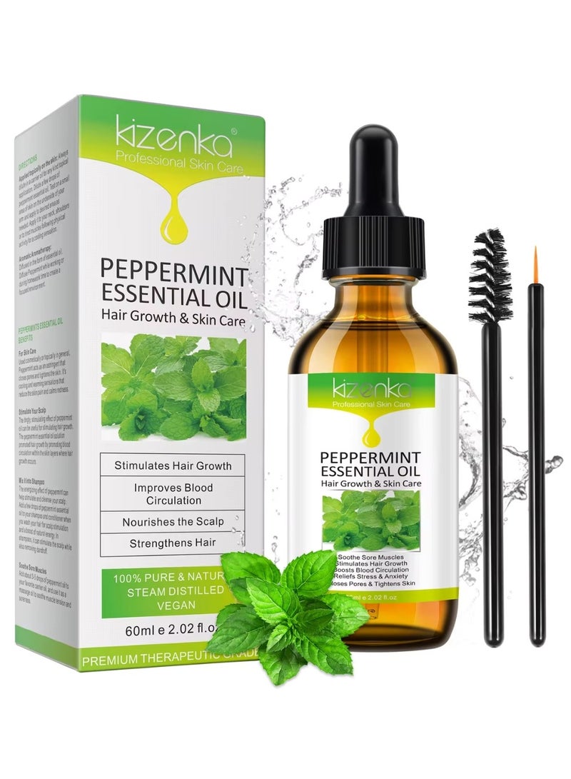 60ml Peppermint Essential Oil for Hair Growth 100% Pure & Natural Peppermint Essential Oil for Diffuser Relieve Body Stress & Improves Skin Health for Unisex