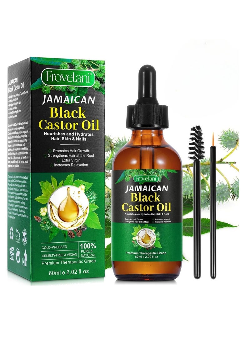 60ml Jamaican Black Cold Pressed Castor Oil for Hair and Skin Care Eyelashes and Eyebrows Hair Loss & Dry Damaged Hair Nourishment Scalp Stimulates Hair Growth for Men & Women