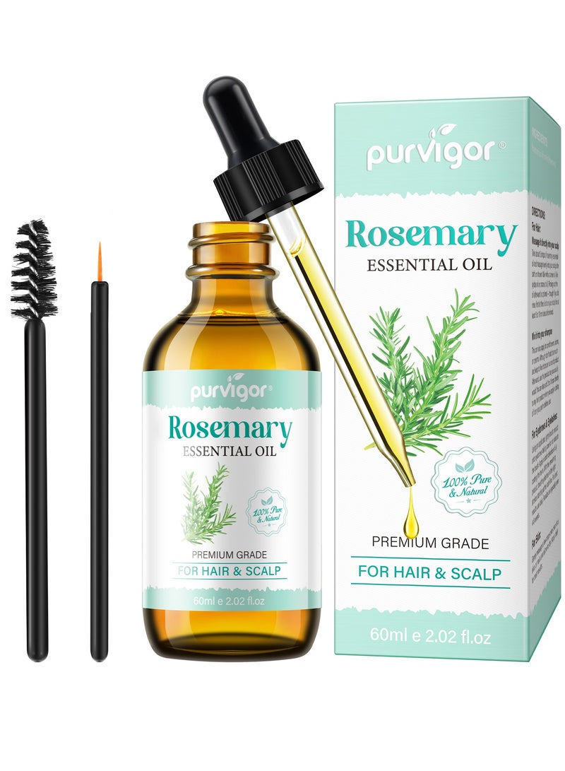 60ml Rosemary Essential Oil  for Hair Growth Pure Organic Rosemary Oil for Dry Damaged Hair and Growth Hair Scalp Oil  Pure and Natural Premium Quality Oil Hair Loss Treatment Oil for Men and Women