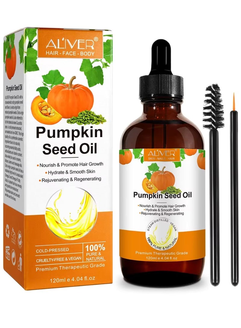 120ml Pumpkin Seed Oil for Skin and Hair Growth Organic 100% Pure RAW Cold Pressed Pumpkin Seed Oil for Anti Aging Wrinkle Massage Oil Hair and Scalp Care Vitamin E Oil for Skin and hair