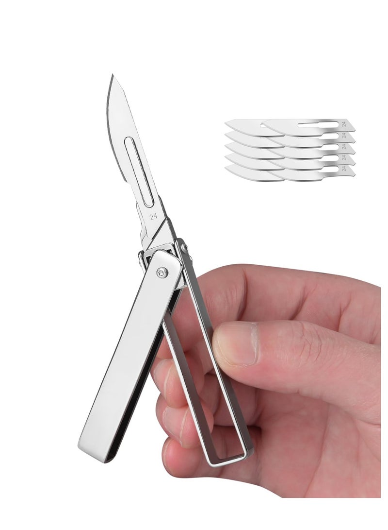 Folding Scalpel Pocket Knife, Small Pocket Knife, EDC Utility Surgical Knives, Mini Folding Knives Box Cutter, Little Tiny Knives for Every Day, With 10pcs Replaceable Razor Blades, for Men Women
