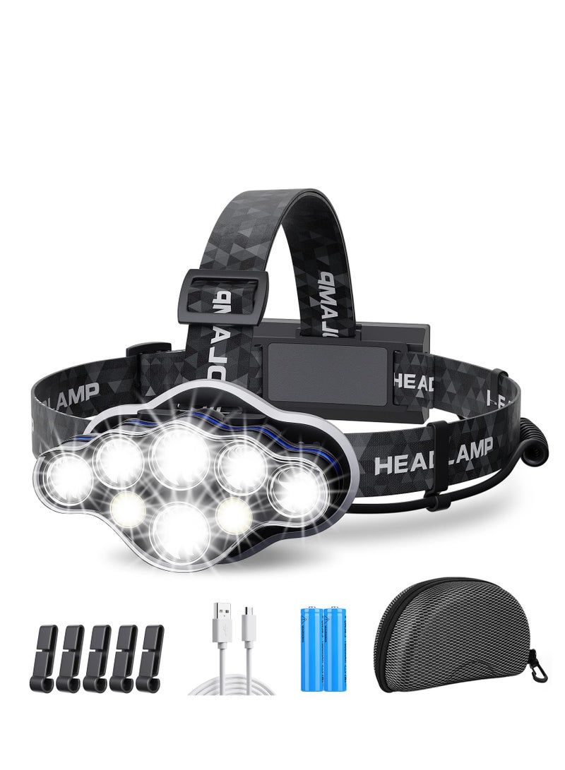 Rechargeable Headlamp - Super Bright 18000 Lumens, 8 Lighting Modes, Lightweight & Waterproof - Perfect for Working, Fishing, Camping, Running